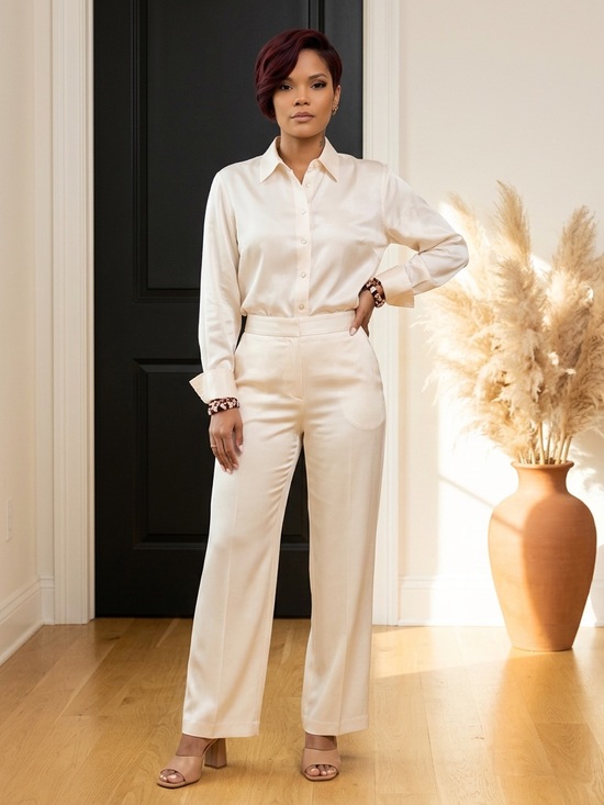 Ellen Tracy Tops - Elegant Luxury Cream Silk Button-Up Blouse | French
Cuff Sleeves | Worn Once☑️